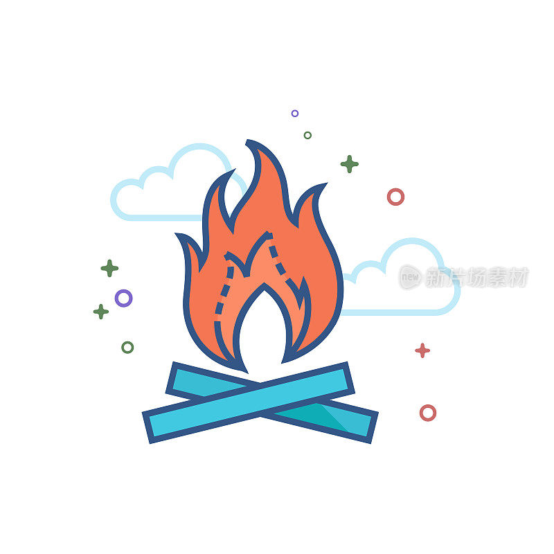 Flat Color Icon - Camp fire